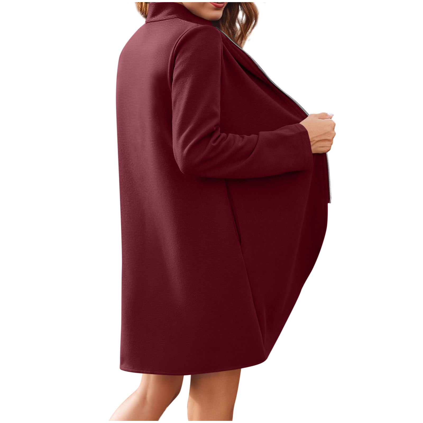 Full Zip Long Jacket for Women Fall Spring Winter Outwear No