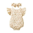 thumbnail image 1 of hirigin 2 Pcs Newborn Summer Outfits, Toddler Backless Leopard Print Fly Sleeve Round Neck Bodysuit + Bow Headband, 1 of 9