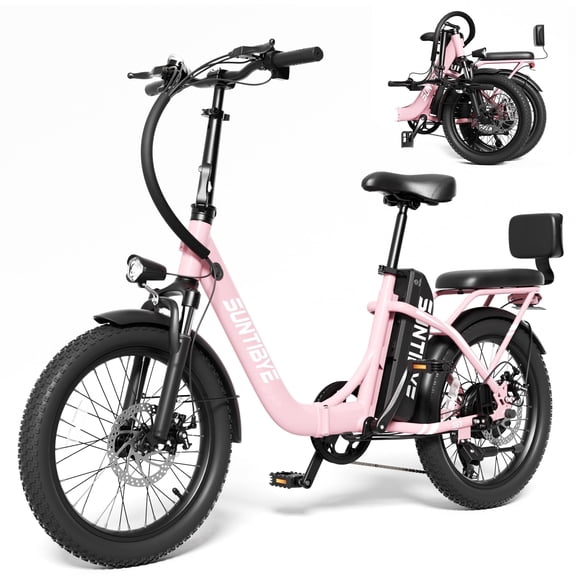 SUNTIBYE SE1 Folding Electric Mountain Bike for Adults, 1000W Motor, 28MPH, 48V 15Ah Battery, 20" Fat Tire E Bike, UL2849, Pink