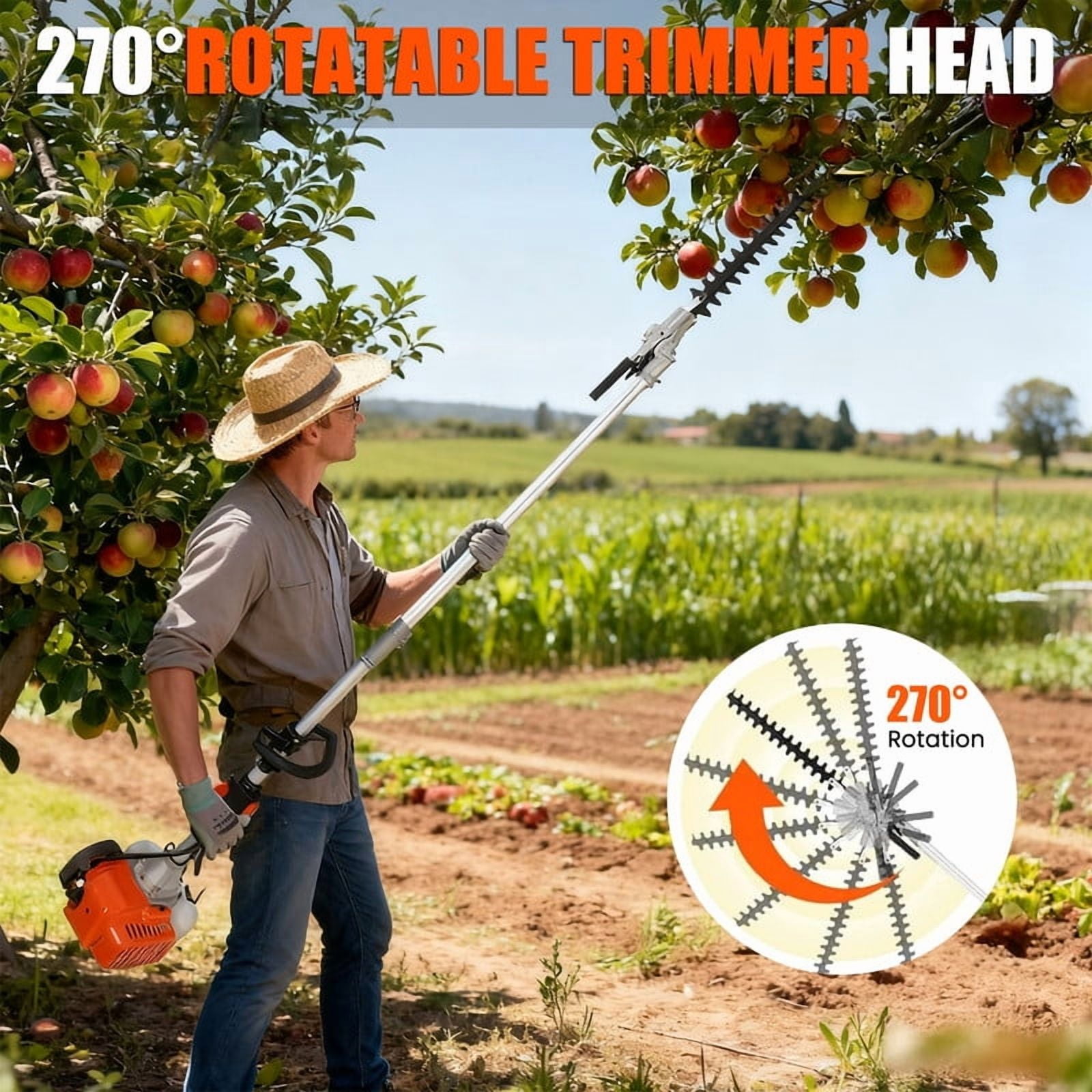 Seipouy Gas Weed Eater, 52cc 2-Stroke 5 in 1 Multi-Functional Petrol Hedge Trimmer Chainsaw Brush Cutter Weed Wacker Weed Eater Gas Powered String Trimmer