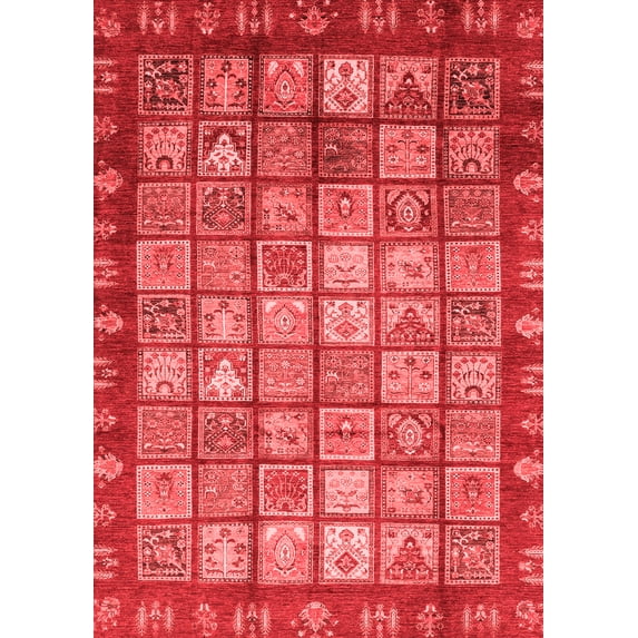 Ahgly Company Indoor Rectangle Abstract Red Modern Area Rugs, 5' x 8'