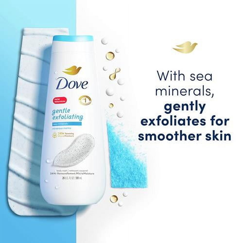 Dove Body Wash Gentle Exfoliating With Sea Minerals 4 Count Instantly Reveals Visibly Smoother Skin Cleanser That Effectively Washes Away Bacteria While Nourishing Your Skin 20 Oz - Pack of 2