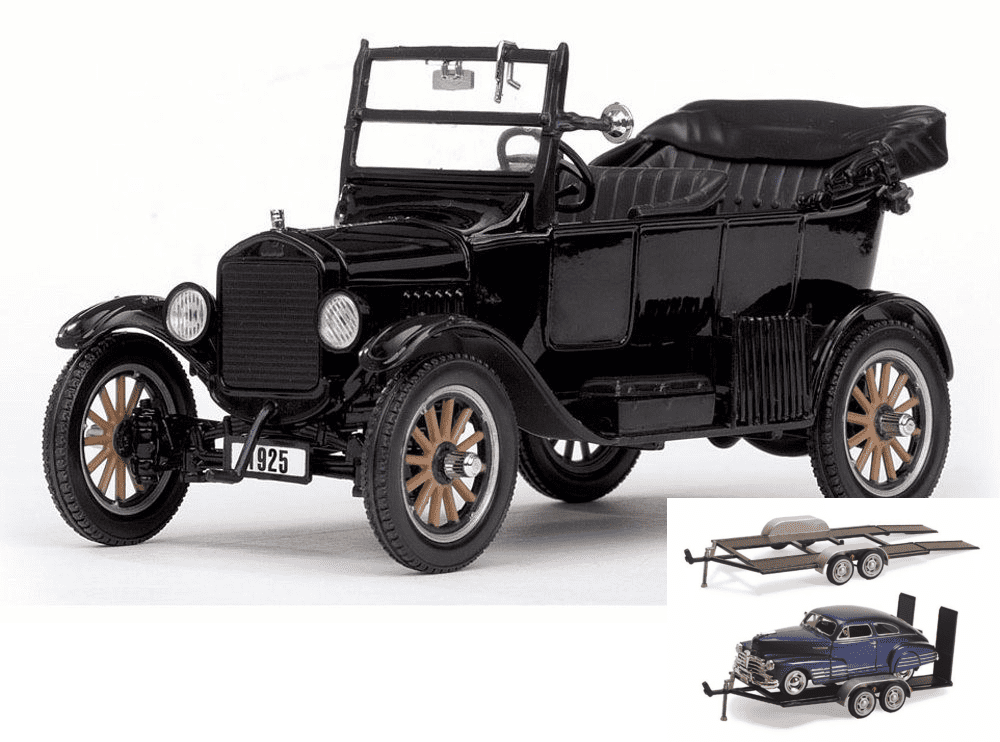 Diecast Car & Trailer Package - 1925 Ford Model T Touring, Black - Sun Star 1904 - 1/24 Scale