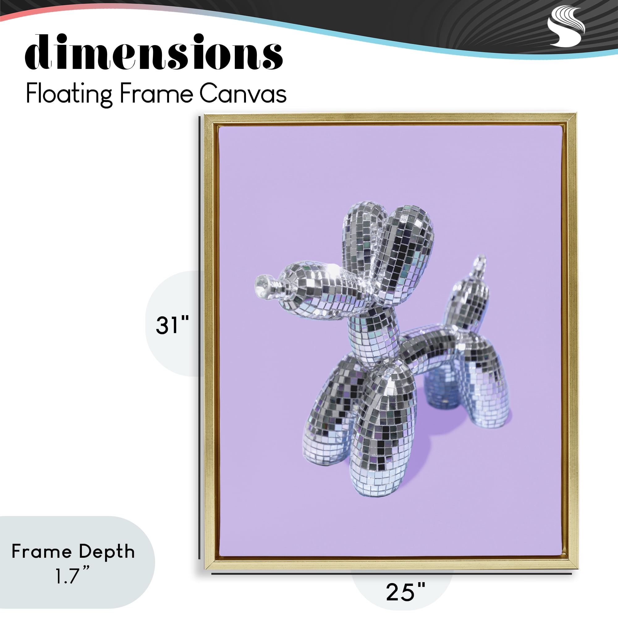Stupell Industries Disco Balloon Animal on Lilac Gold Framed Floater Canvas Wall Art, design by LISH Creative