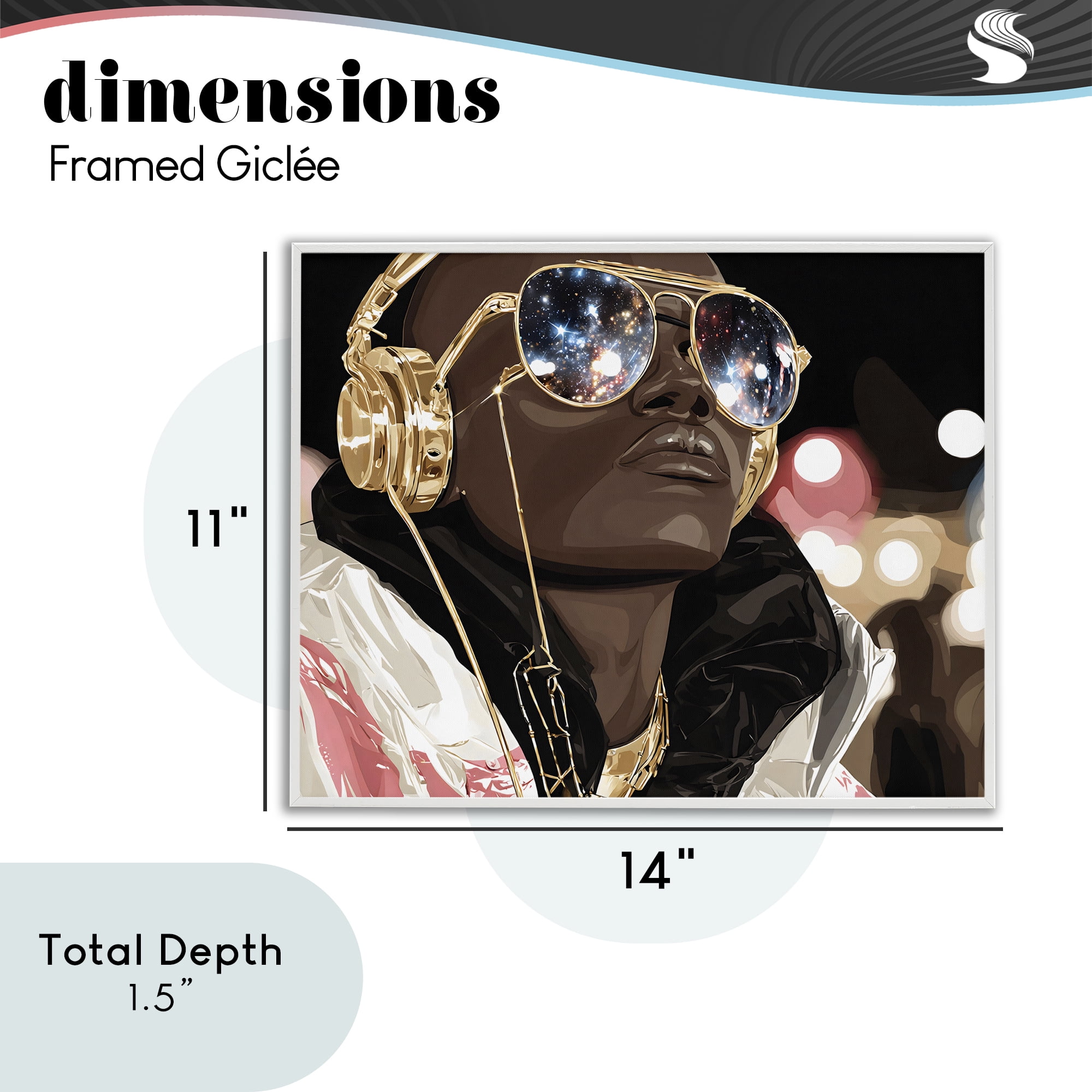 Stupell Industries Starry Eyed Shades with Headphones White Framed Giclee Art, design by Franklyn Gregory