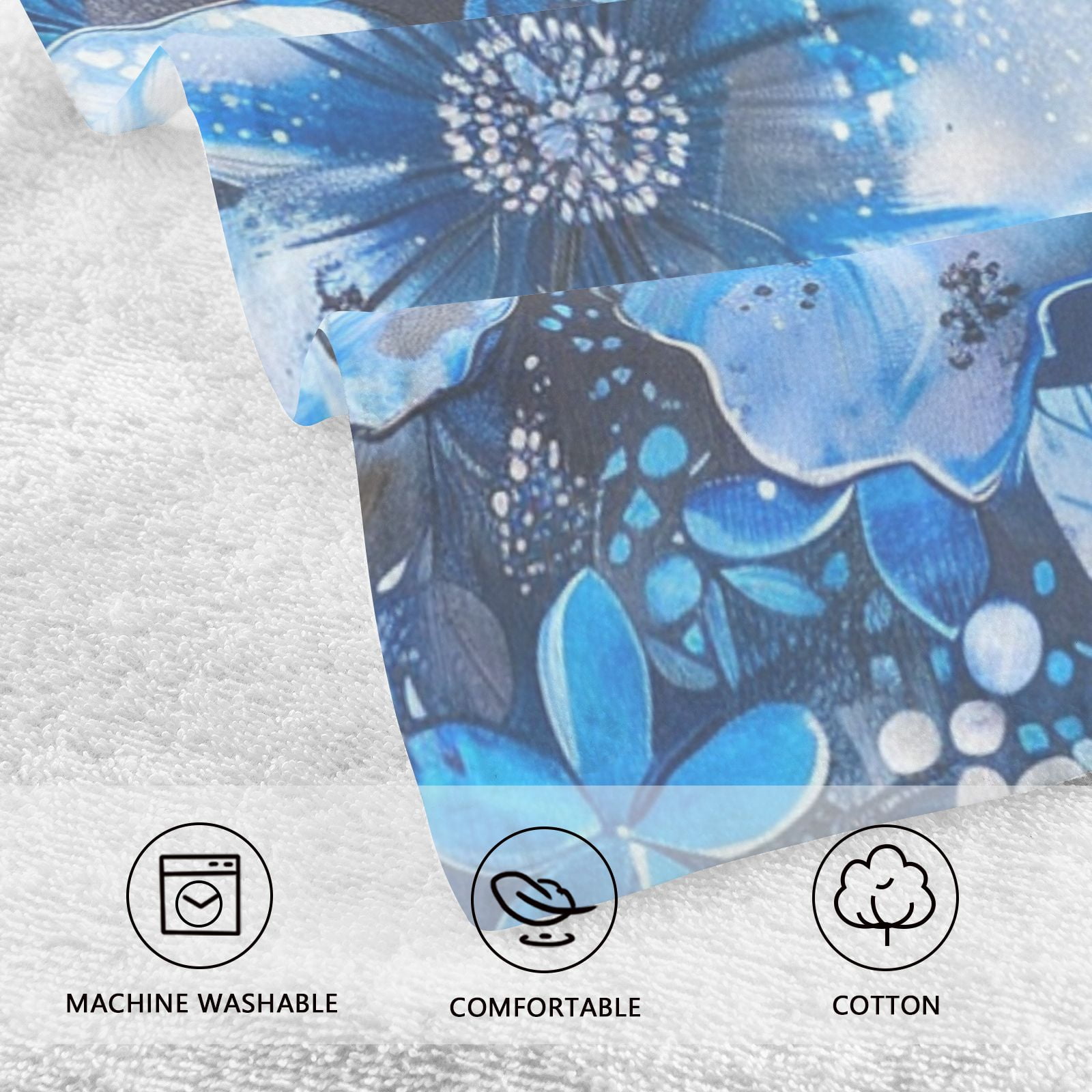 Blue Floral Flowers Hand Towels Cotton Bath Towels Large Face Towels Absorbent for Bathroom 2 Packs