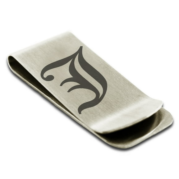 Tioneer Stainless Steel Letter J Initial Old English Monogram Engraved Engraved Money Clip Credit Card Holder