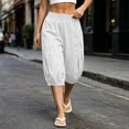 thumbnail image 5 of Jalioing Women's Capri Pants Casual Summer Elastic Waist Cropped Trousers Solid Color Loose Cuffed Capris with Pocket, 5 of 9