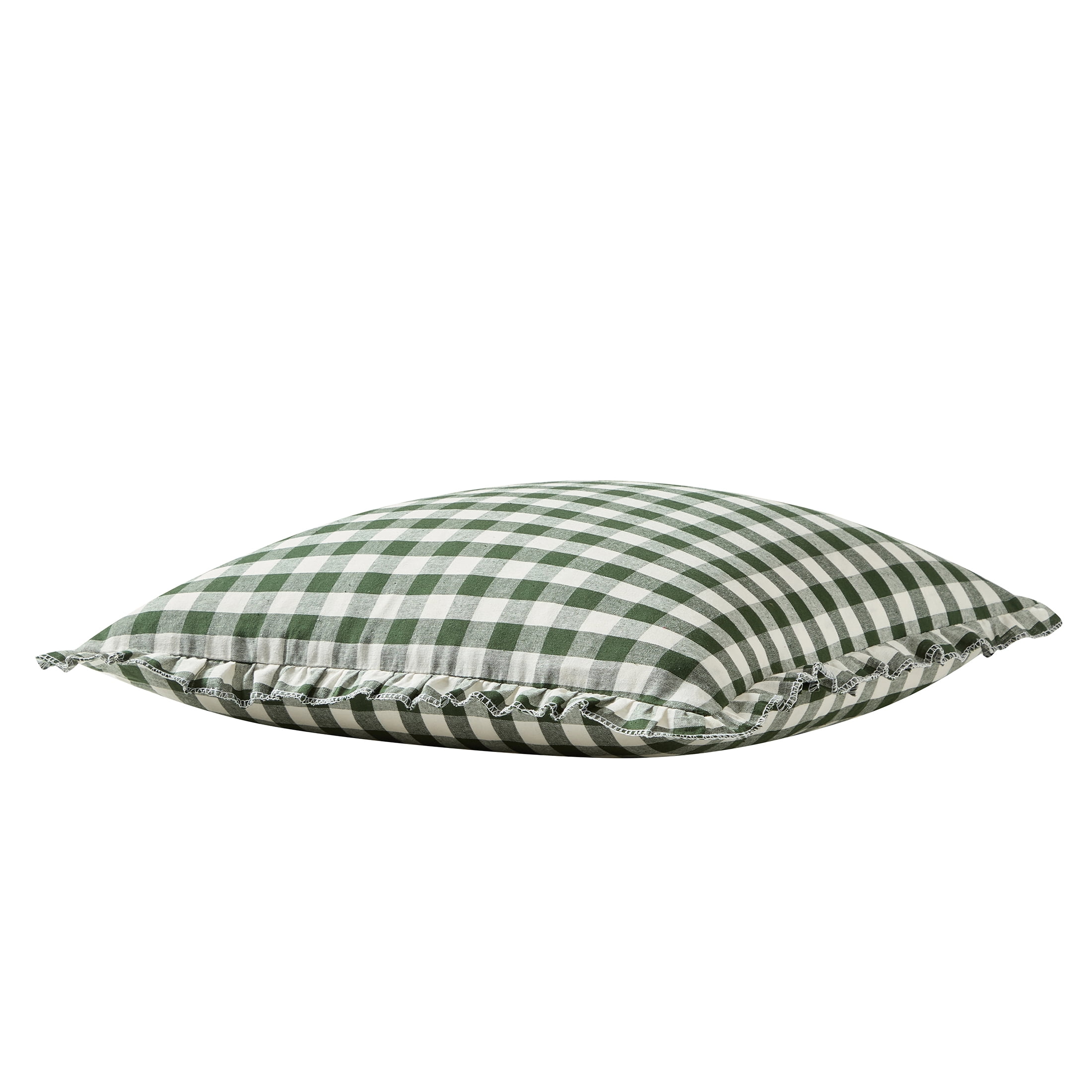 My Texas House 18 in x 18 in Ivory/Green Micro Gingham Decorative Pillow