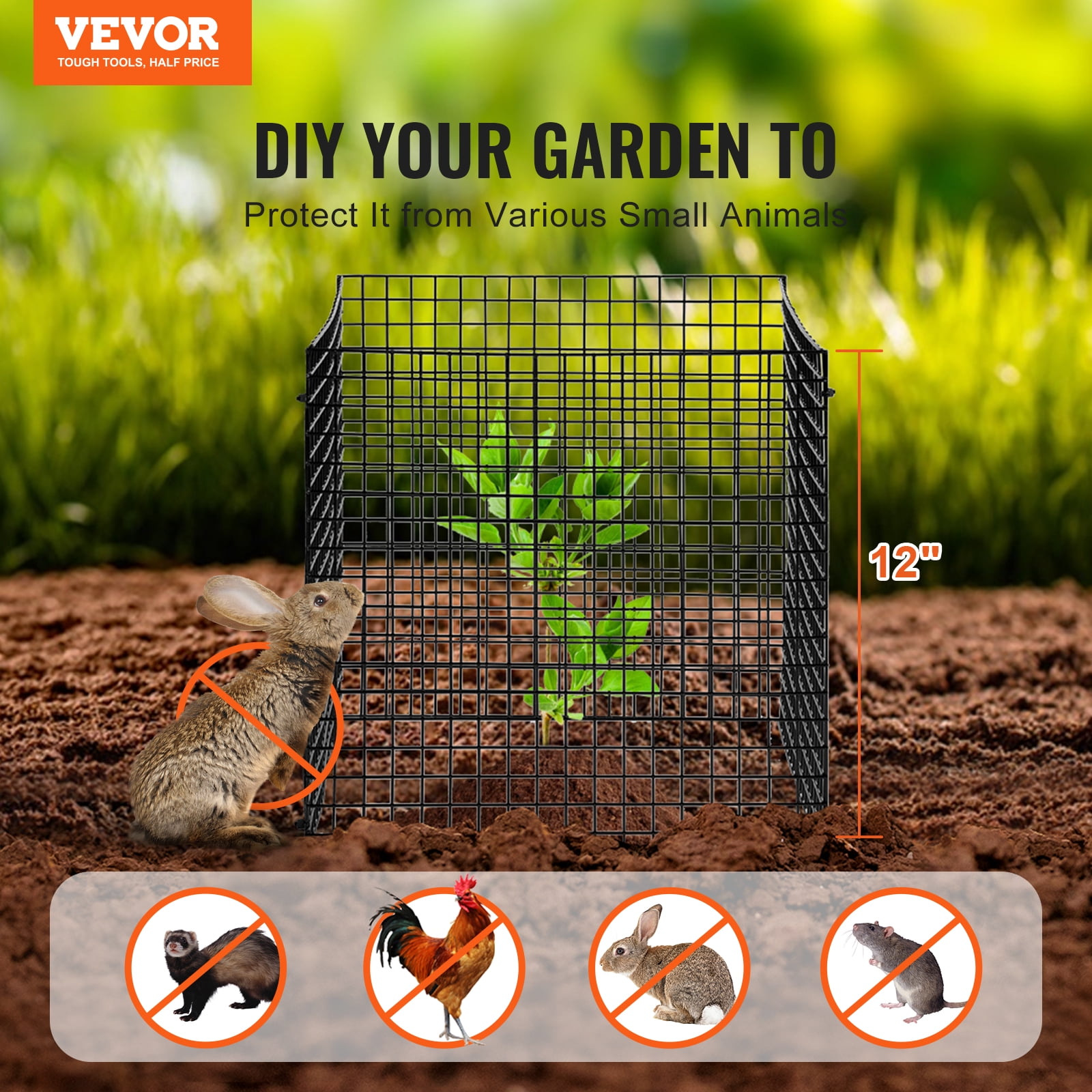 VEVOR 10 pack Plant Protector from Animals, 12'' x 12'' Chicken Wire Plant Protector, Plant Cages for Outdoor Plants, Flowers & Vegetables, Keeps Bunny Chicken Squirrels Out, 40pcs Metal Mesh