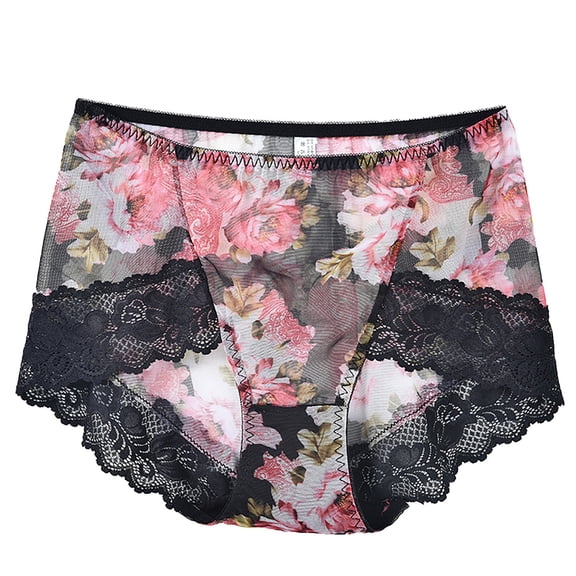 Liuchenyi Underwear Women Womens Underwear Oversized Mesh Fabric Retro Printed High Elasticity Panties for Women