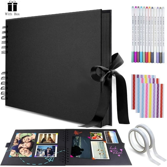 CCNZZITSHT Photo Albums, Scrapbook Photo Albums with 12 Metallic Marker Pens DIY Memory Album 80 Pages A4 Craft Paper 12.6x8.1inch for Family Wedding Anniversary Baby Gift