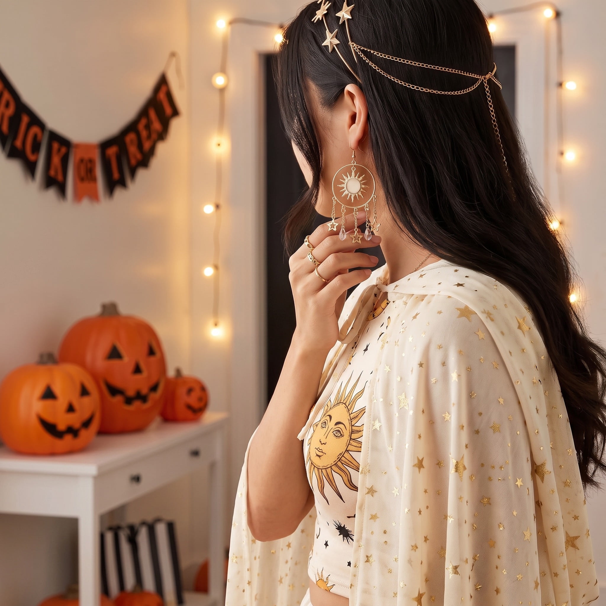 Celestial Sun Earrings Costume Accessory for Adults, Gold, Halloween by Way To Celebrate
