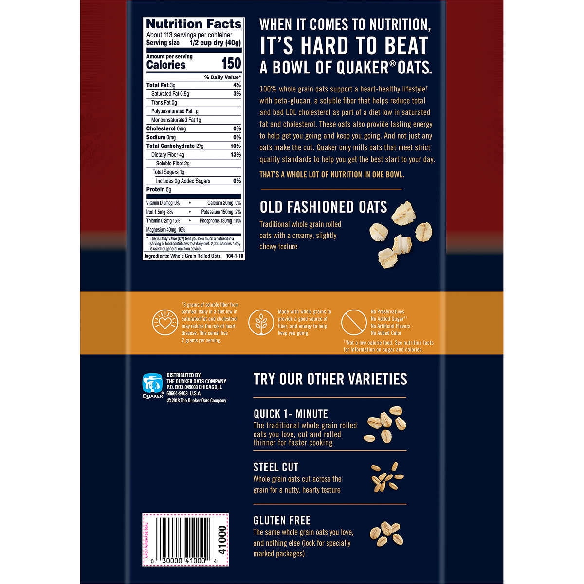 Quaker Oats Old Fashioned Oatmeal, 10 lbs
