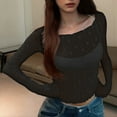 thumbnail image 5 of RYRJJ Womens Sheer Mesh Long Sleeve Cropped Tops Crew Neck See Through Tee Shirts Party Club Night Lace Blouse(Black,M), 5 of 6
