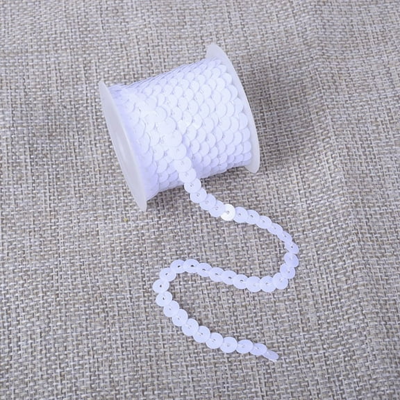 Zhuge Flat Sequin Strip 6mm 5yards Flat Sequins Trim String Sequins Ribbon Metallic Shiny Trim Sewing String for Mermaid Crafts Embellishments Halloween Costume - 10pcs,White