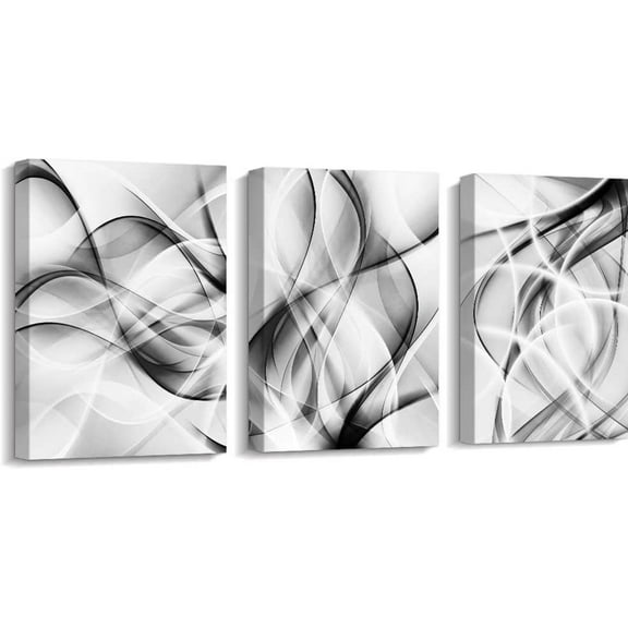 Black and White Grey Wall Art for Bedroom, 3 Panels Abstract Lines Art Canvas Print Artwork Set Modern Home Decoration for Bathroom Living Room, 12x16 Inchx3pcs, Small