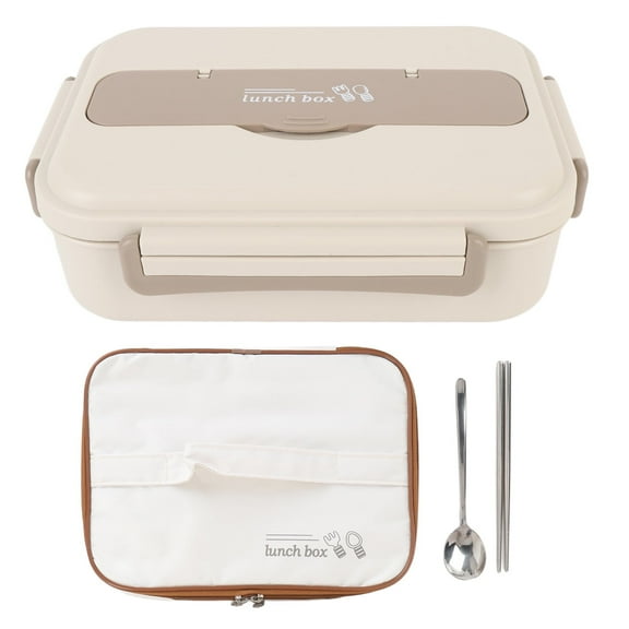 316 Stainless Steel Lunch Box with Insulated Bag - 3-Compartment, 1000ml, Includes Utensils, Beige