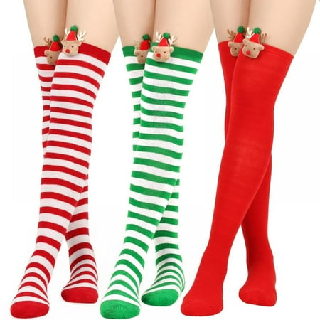 

3 Pair Women Long Striped Socks Over Knee Thigh High Stockings Halloween Christmas Socks Sissy Clothes