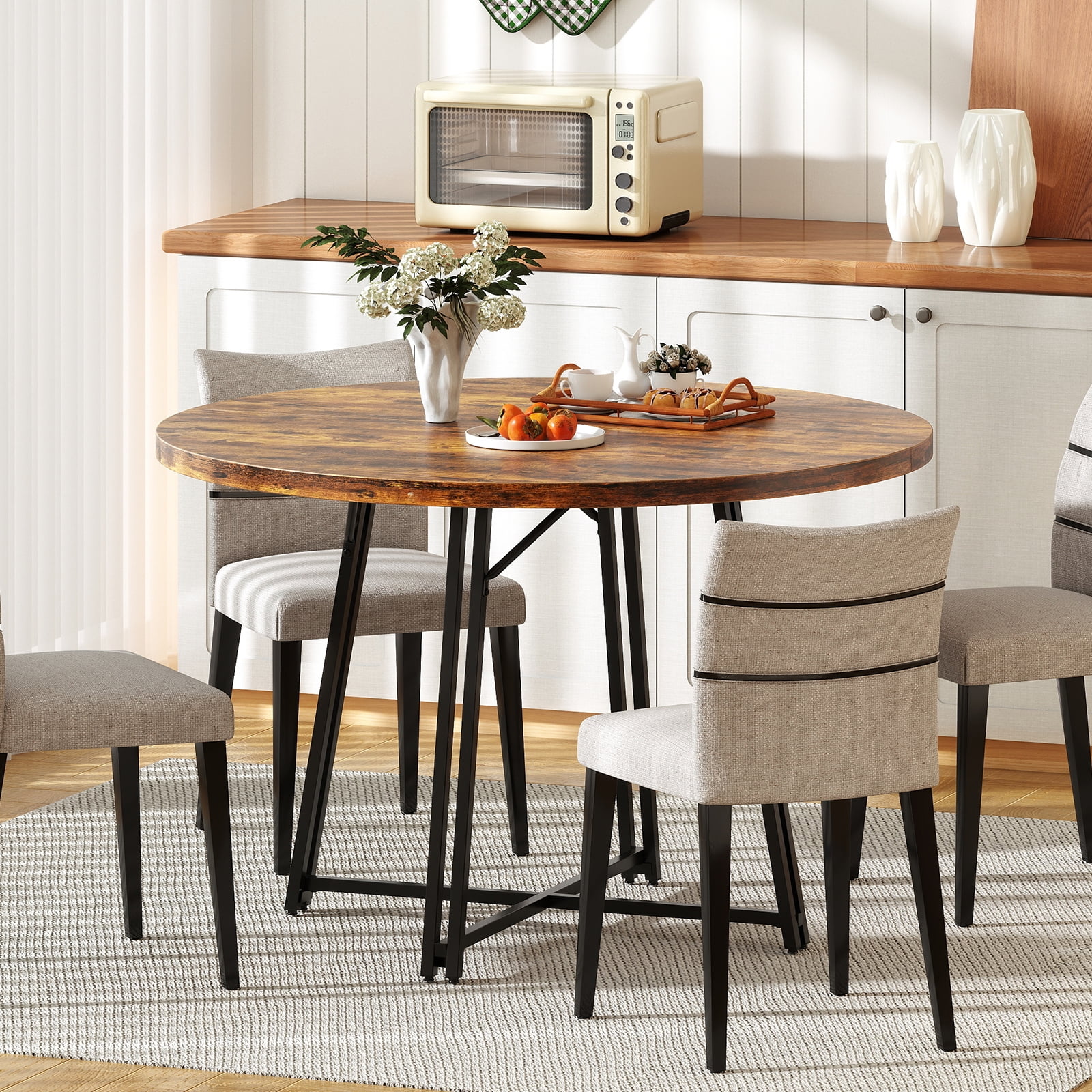 Gymax 47 Inch Dining Table w/8 Metal Supporting Legs & Cross Base for Dining Room