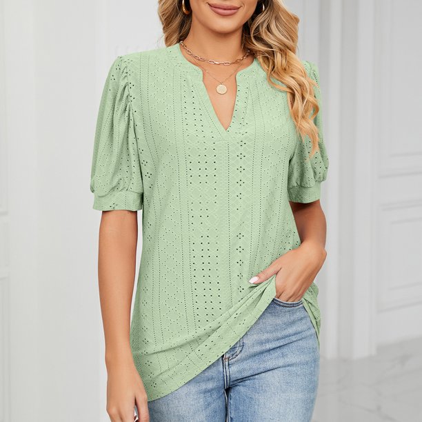 Camiseta Mujer Camiseta holgada de verano Camiseta de mujer ahuecada a la moda Ropa femenina (Verde XL) Cgtredaw Para estrenar
