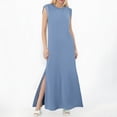 thumbnail image 2 of 2025 Vestido largo sin mangas con abertura para mujer: vestido camisero informal y holgado con bolsillos laterales, cuello redondo, tejido ligero, ideal para el verano, tallas S-XXL, 2 of 4