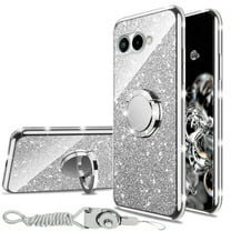 for T-Mobile Revvl 8 5G Case with Ring Kickstand Lanyard Shockproof Protection Phone Case Cute Soft TPU Glitter Cover for Girls Women Men - Silver