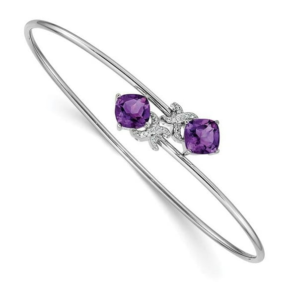 Primal Gold 14 Karat White Gold 0.03 ct Diamond and Amethyst Flexible Bangle