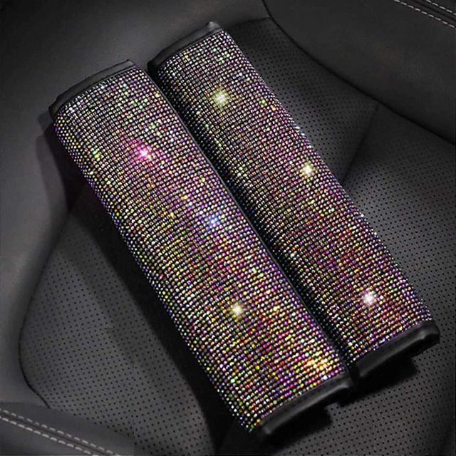 ZHAOCHENG almohadillas para el hombro para cinturón de seguridad de automóvil, funda para cinturón de seguridad con cristales brillantes para mujer, decoración de cristal para automóvil