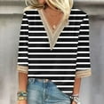 thumbnail image 2 of Olyvenn Women's Shirts Trendy Summer 3/4 Sleeve Shirts Lace V Neck Dressy Tops Trendy Vacation Striped Blouses Black XXL, 2 of 5