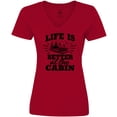 thumbnail image 3 of Inktastic Life is Better at the Cabin with Trees and Moon Women's V-Neck T-Shirt, 3 of 5