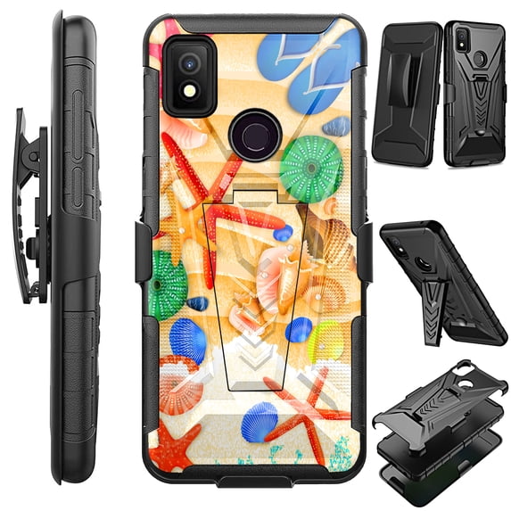 Compatible with Cricket Icon 4; Hybrid Luxguard Holster Phone Case Cover (Beach Starfish)