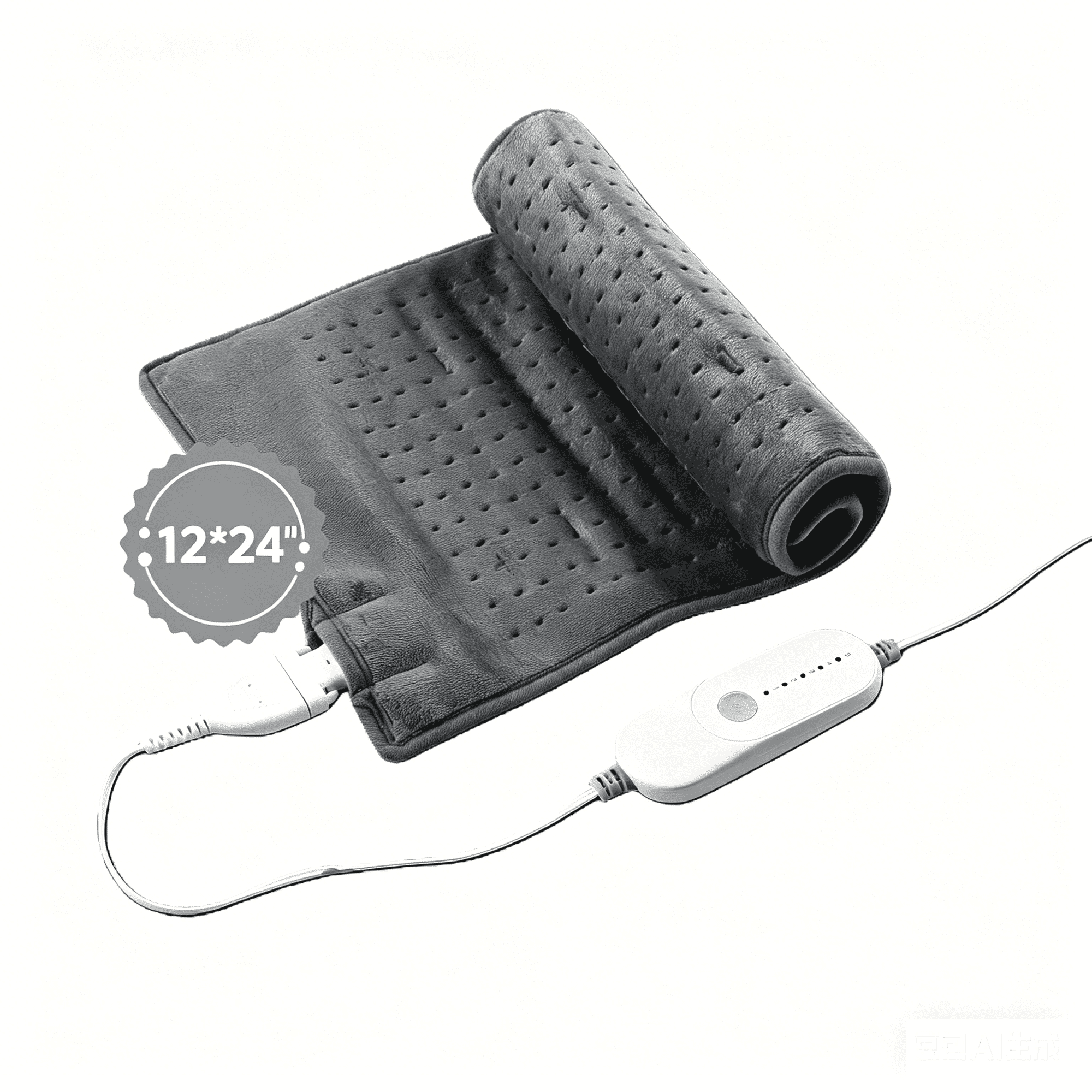 SUNNY HEAT Electric Heating Pad for Back and Shoulders, 12 x 24 in, 5 Heat Settings, Auto Shutoff, Soft Coral Fleece, Silver Gray