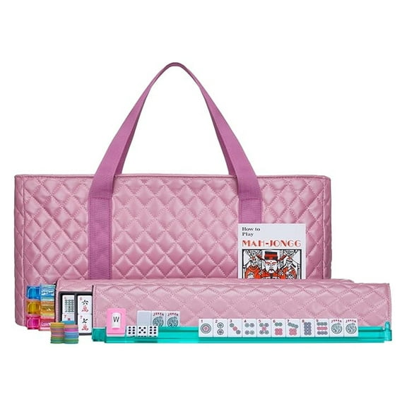 American Mahjong Set,Mahjong Tiles Set, Pink PU Carrying Bag,166 Premium Tiles,4 All-in-One Rack/Pushers,Western Mahjong with English Manual(Ma Jong,Mah-Jongg, Majiang)