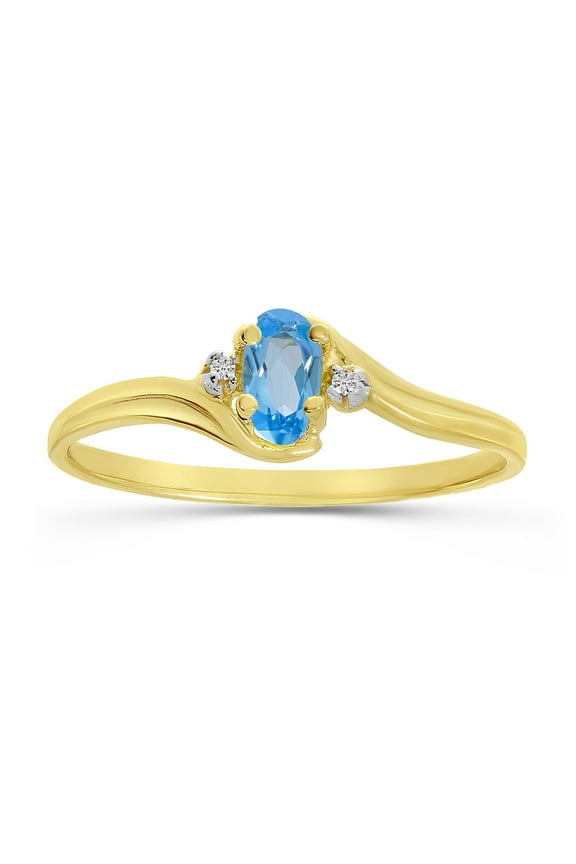 14k Yellow Gold Oval Blue Topaz And Diamond Ring