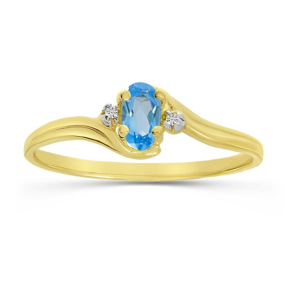 14k Yellow Gold Oval Blue Topaz And Diamond Ring