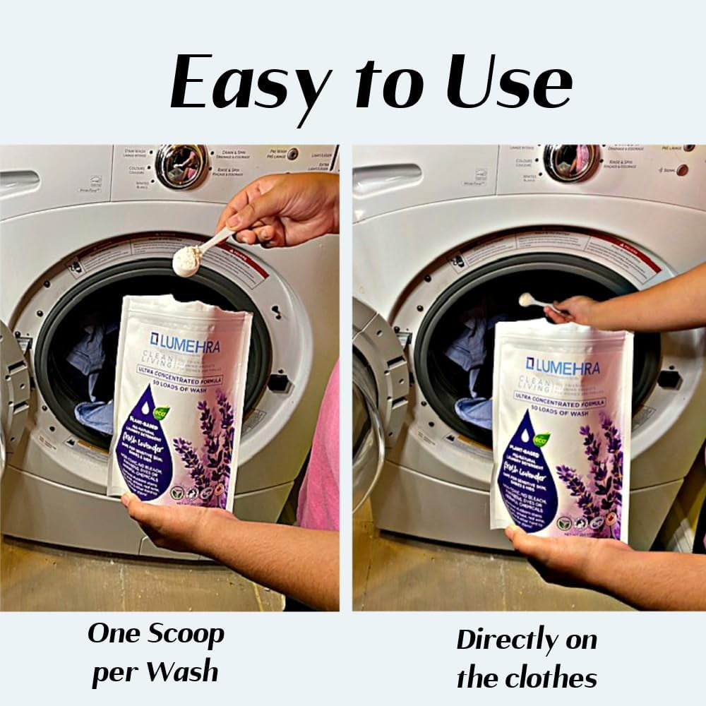 Lumehra's Laundry Detergent, Powder Biodegradable Safe for sensitive skin, Kids, Baby non toxic laundry detergent  Scent Tea Tree and Lemon Essential Oils 500 Grams 100 Loads Ultra Concentrated