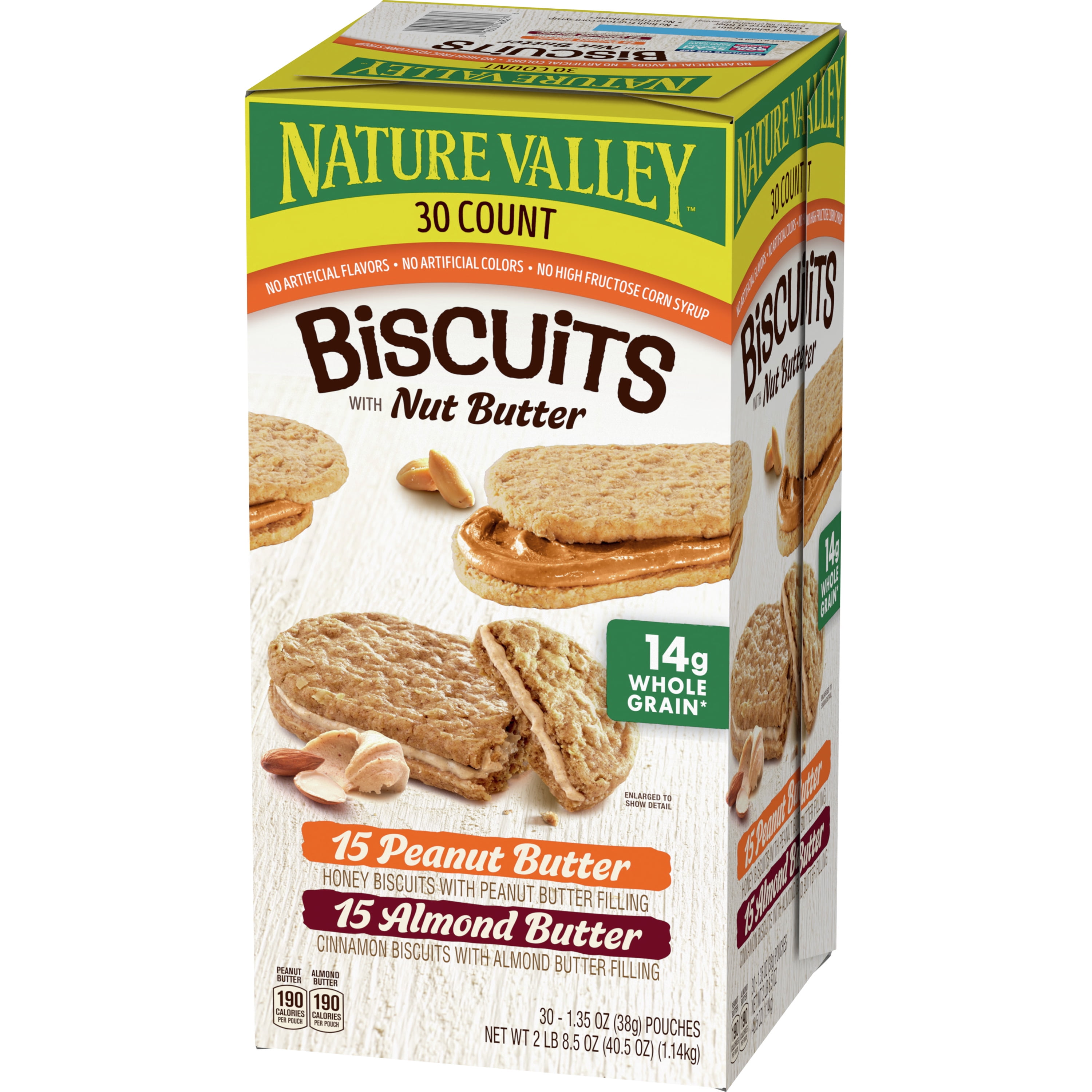 Nature Valley Biscuit Variety Pack, Peanut Butter & Almond Butter, 30 ct, 40.5 OZ