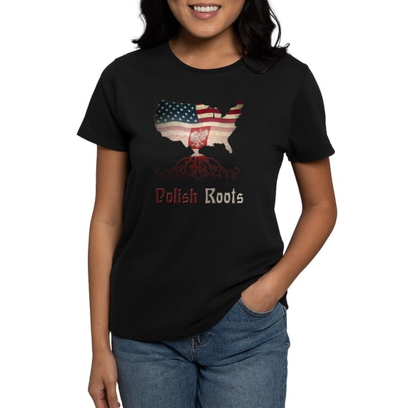 CafePress - American Polish Roots Women's Dark T Shirt - Women's Traditional Fit Dark T-Shirt
