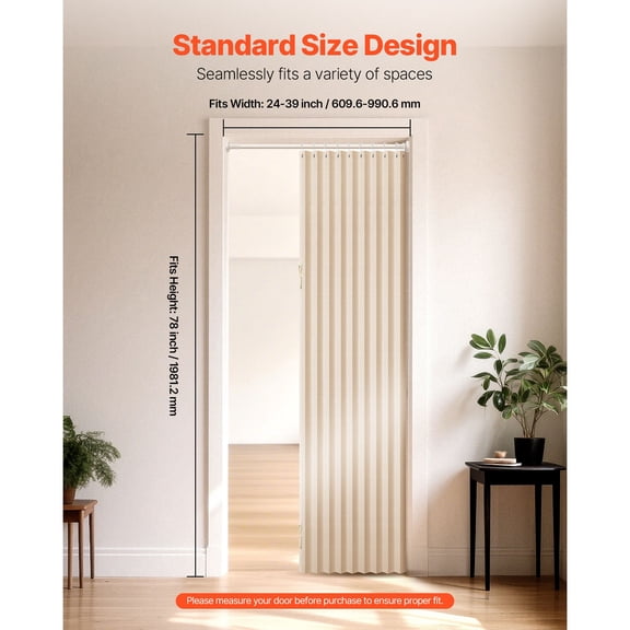 Accordion Door,47x78",Blackout Fabric Folding Magnetic Door Curtain,with Hanging Hooks,Interior Room Divider for Doorways,Closets,Bedrooms,Bathrooms,Living Rooms,Beige,1 Panel