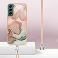 thumbnail image 3 of Case for Samsung Galaxy S22, Adjustable Detachable Crossbody Strap Neck Strap Silicone Bumper Marble Painted TPU Ultra Thin Shockproof Protective Phone Case Cover for Galaxy S22, Rosegold, 3 of 7