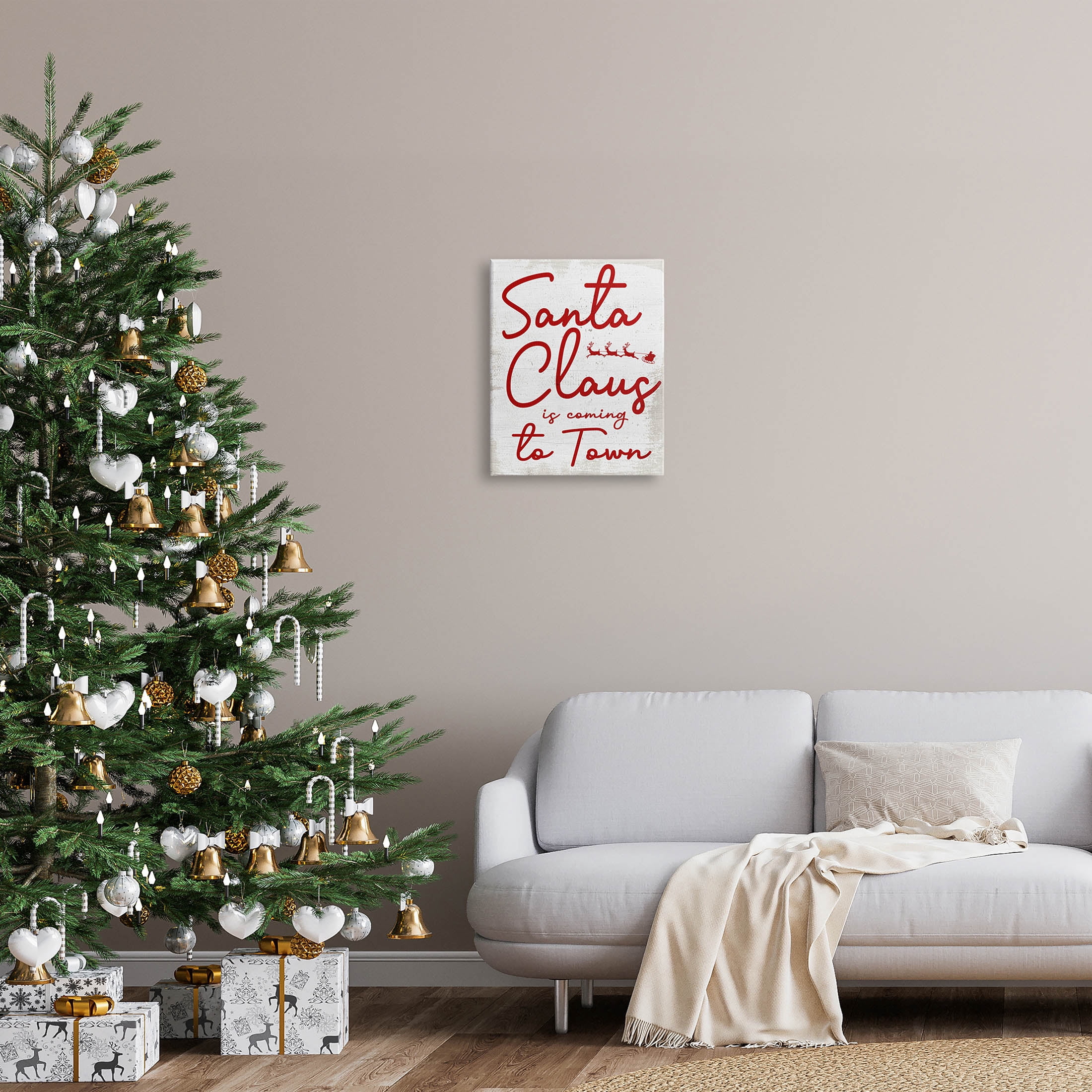Santa Claus Coming to Town Phrase Holiday Graphic Art Gallery Wrapped Canvas Print Wall Art