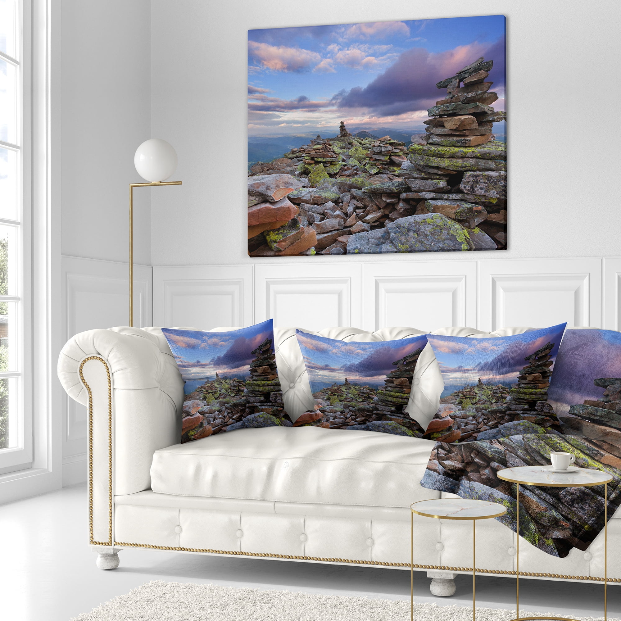 Designart Piled Stones in Summer Mountains - Landscape Photography Throw Pillow - 18x18