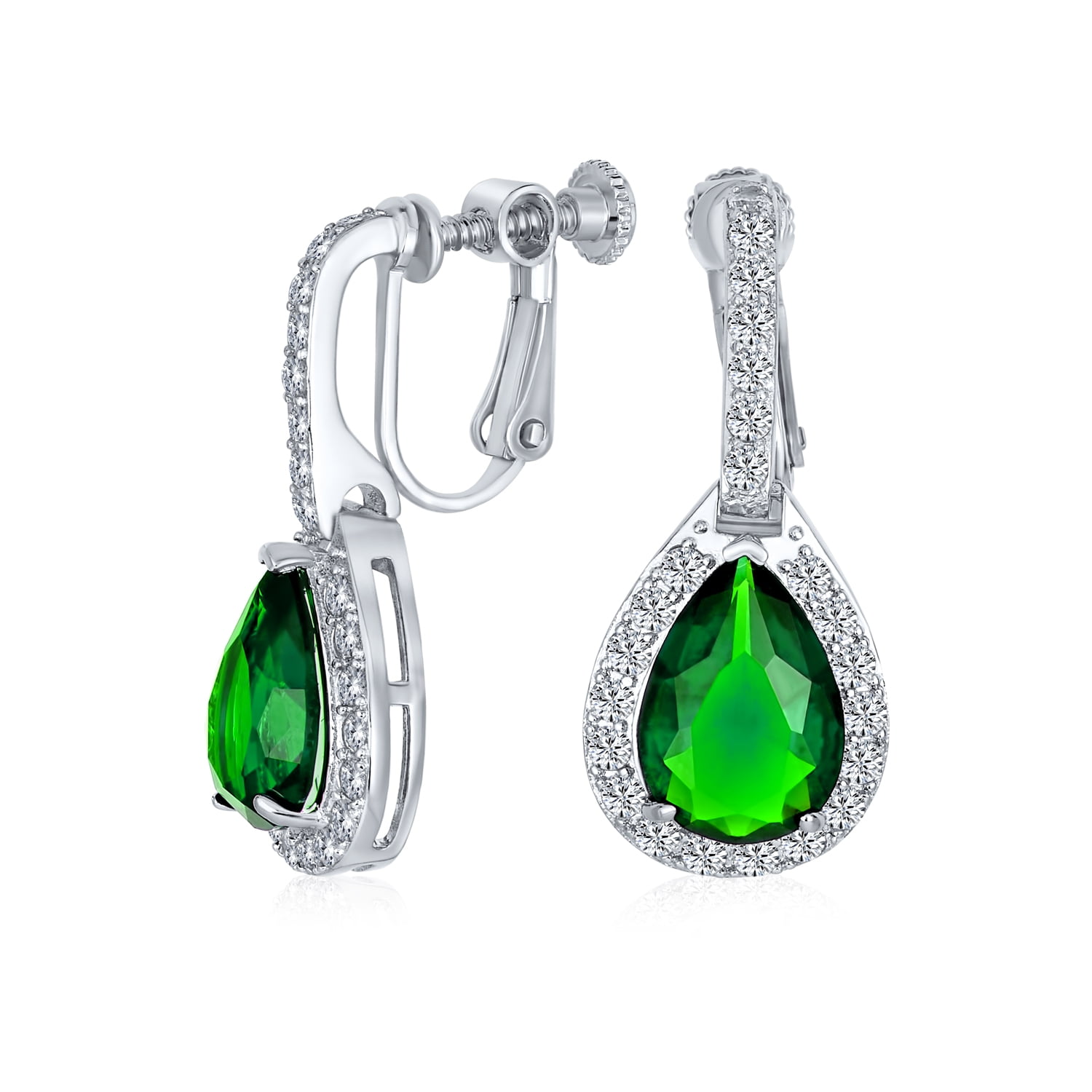 Emerald Green Cubic Zircon CZ Tassel Charms Big Long Huggie Dangle Drop Earrings 