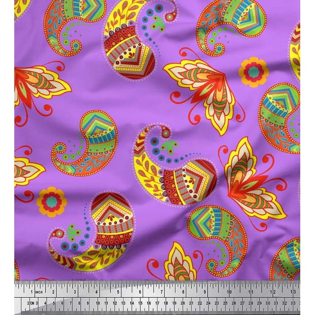 Soimoi polyester Crepe Fabric Artistic Paisley Fabric Prints By Yard 42 Inch Wide