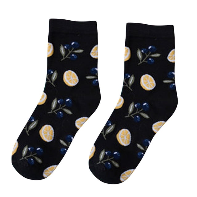 Sonducket 1 par de calcetines medias de algodón de dibujos animados calcetines de punto unisex medias deportivas elásticas Medias Limón sobre negro 2