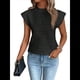 thumbnail image 2 of Tops Texturizados de Corta para Mujer, Cuello Redondo, de Punto, Elegantes, Informales, Básicos, Camisetas Sin Mangas, Corte Entallado de Verano, Color Negro, Talla XXL, 2 of 8