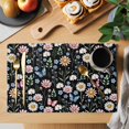 thumbnail image 2 of Spring Floral Placemats Set of 4, Elegant Pastoral Flowers Butterflies Black Placemats for Dining Table, Place Mats for Kitchen Tabletop, Waterproof Wipeable Dining Table Mats Set, 2 of 9