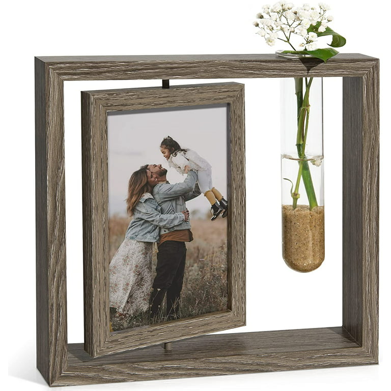 Afuly Picture Frames 4x6 Rotating Family Photo Frame Brown with Bud Vase, Desk Decor Mother Wedding Valentine's Day Gift, Size: 4 x 6