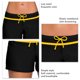 thumbnail image 4 of Pantalones cortos para mujer, estilo simple, con cordón, suaves, transpirables, cintura baja, pantalones cortos de natación para mujer, para playa, surf, amarillo, negro, M, 4 of 5